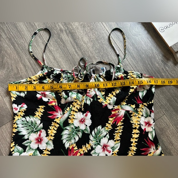 Aqua Blues Vintage Y2K Hawaiian Birds of Paradise Keyhole Milkmaid Mini Dress. L - Picture 5 of 11